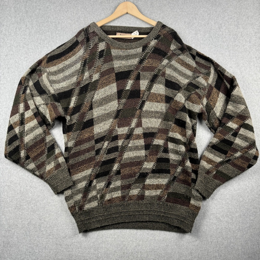 Jantzen Sweater Mens XL Tall Brown Geometric Abstract Vintage 90s Made in USA